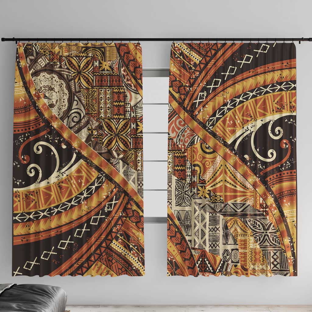 Hawaiian Style Tapa Window Curtain Vintage Seamless Pattern - Polynesian Pride