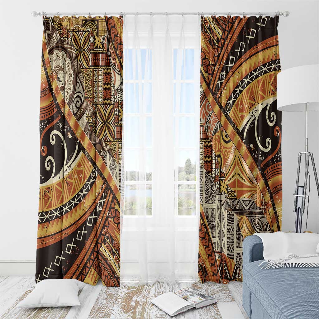 Hawaiian Style Tapa Window Curtain Vintage Seamless Pattern - Polynesian Pride