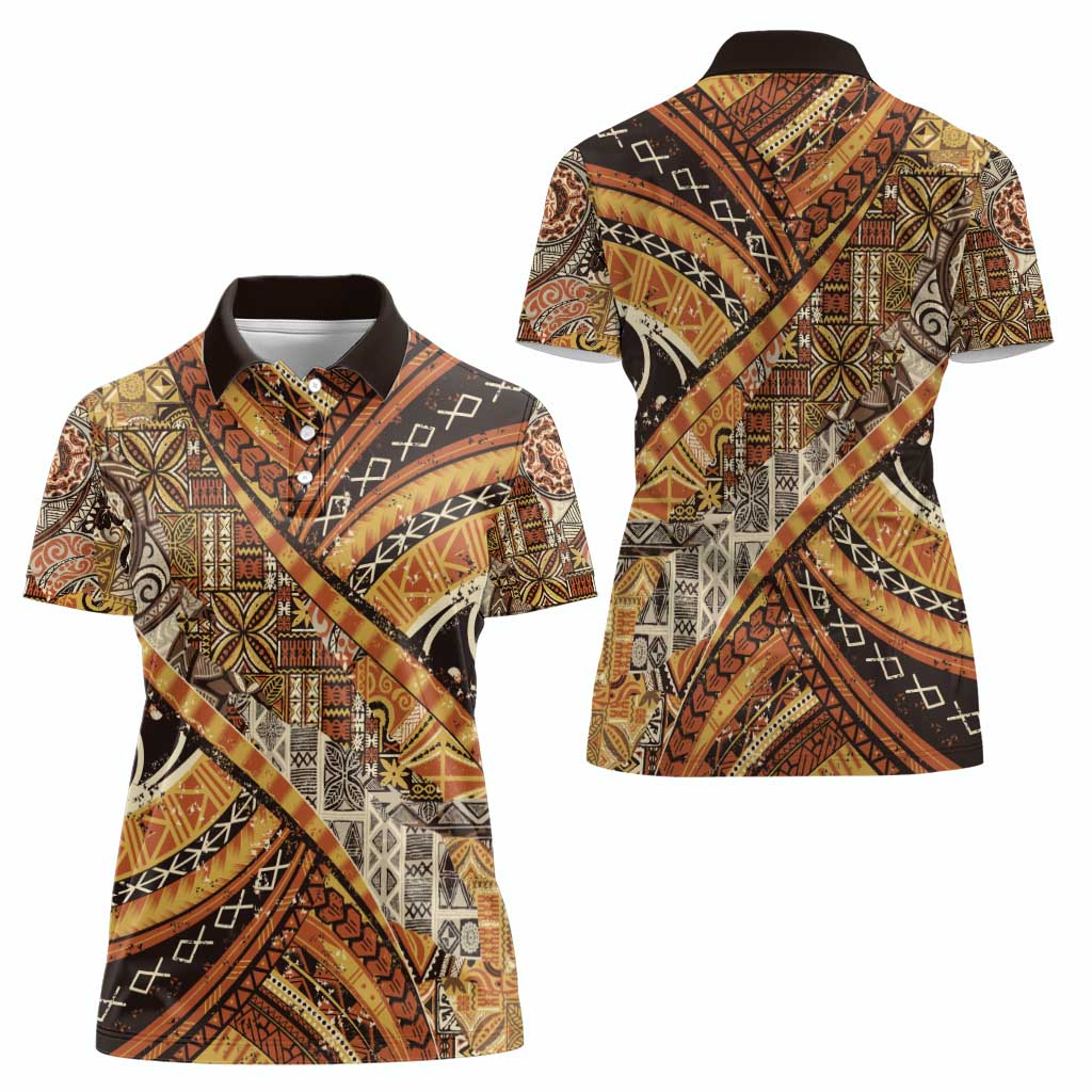 Hawaiian Style Tapa Women Polo Shirt Vintage Seamless Pattern - Polynesian Pride