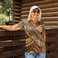 Hawaiian Style Tapa Women Polo Shirt Vintage Seamless Pattern - Polynesian Pride