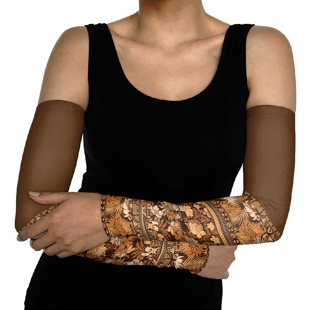 Hawaiian Tribal Elements Hibiscus Arm Sleeves Gold Pattern - Polynesian Pride