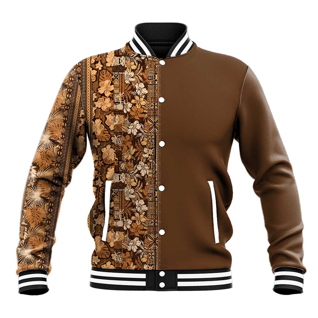 Hawaiian Tribal Elements Hibiscus Baseball Jacket Gold Pattern - Polynesian Pride
