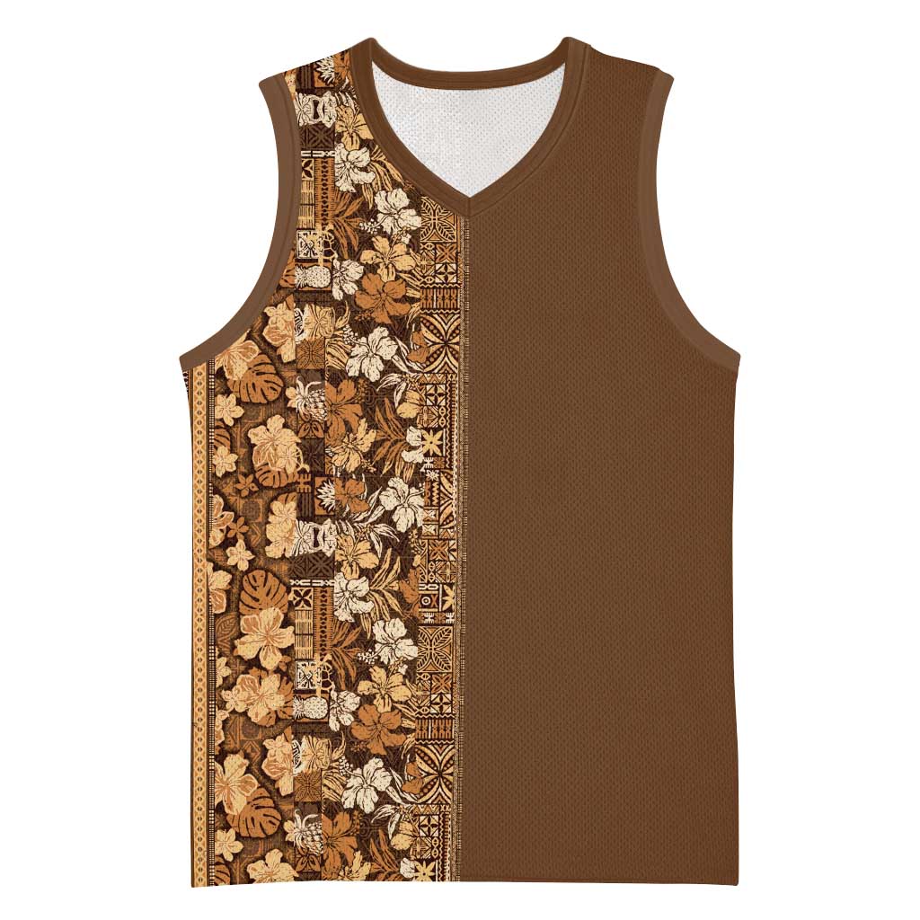 Hawaiian Tribal Elements Hibiscus Basketball Jersey Gold Pattern - Polynesian Pride