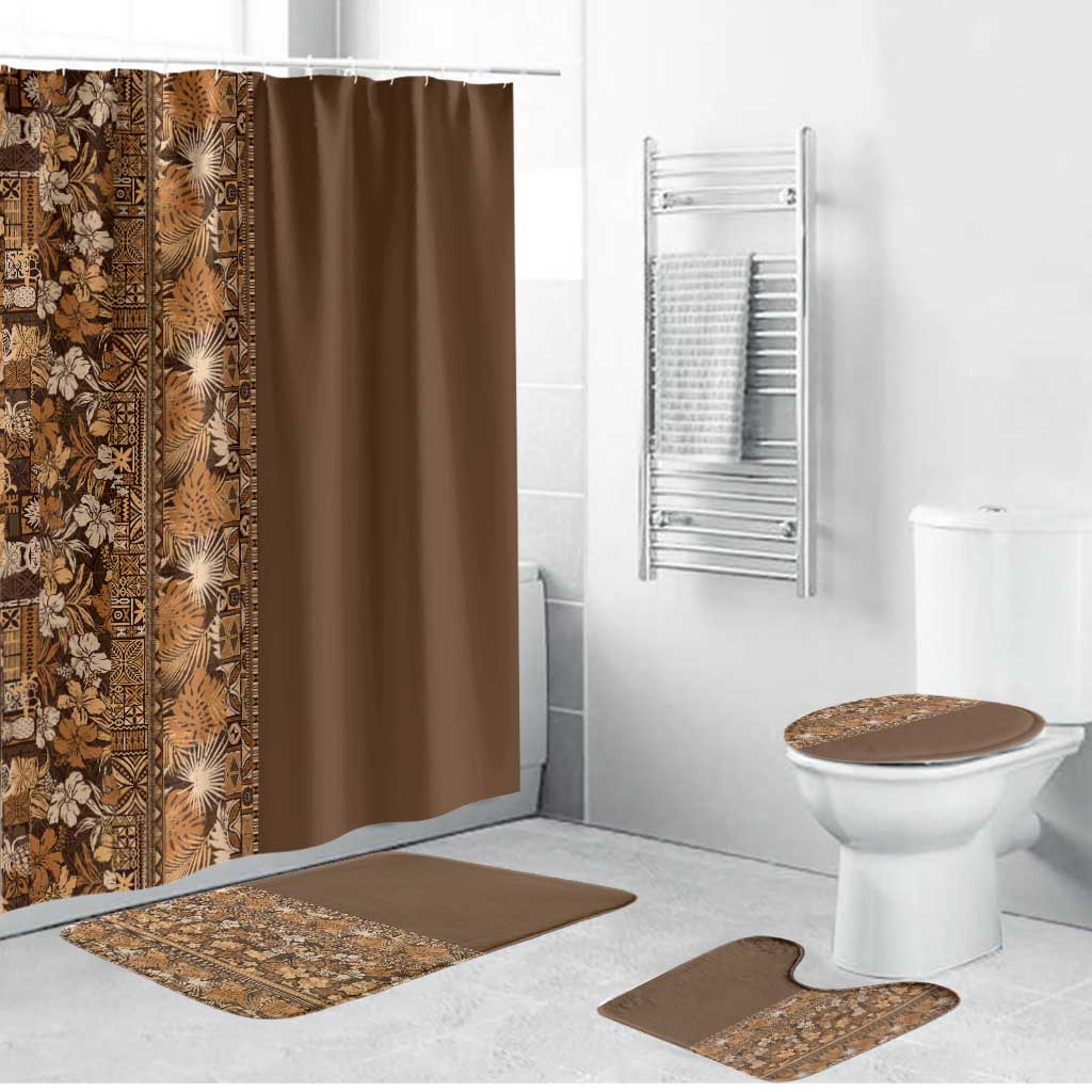 Hawaiian Tribal Elements Hibiscus Bathroom Set Gold Pattern - Polynesian Pride