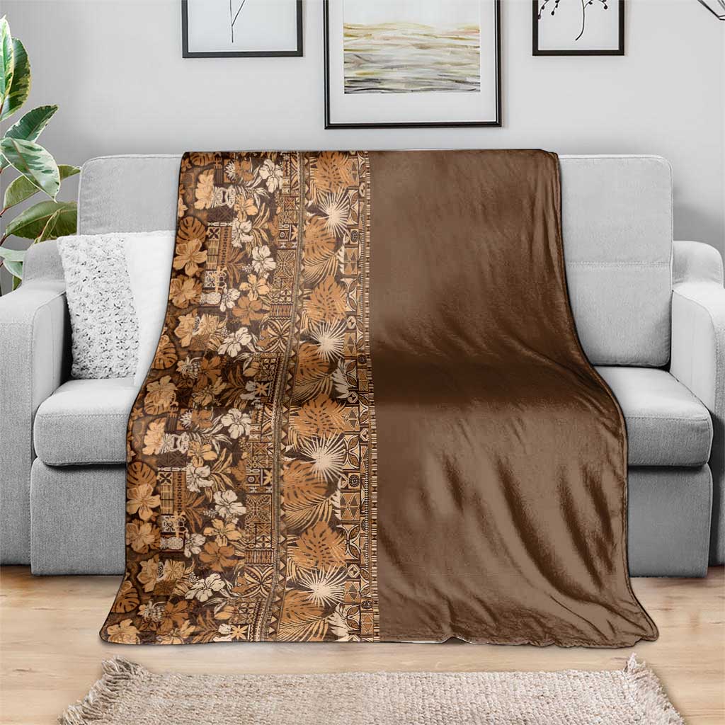 Hawaiian Tribal Elements Hibiscus Blanket Gold Pattern - Polynesian Pride