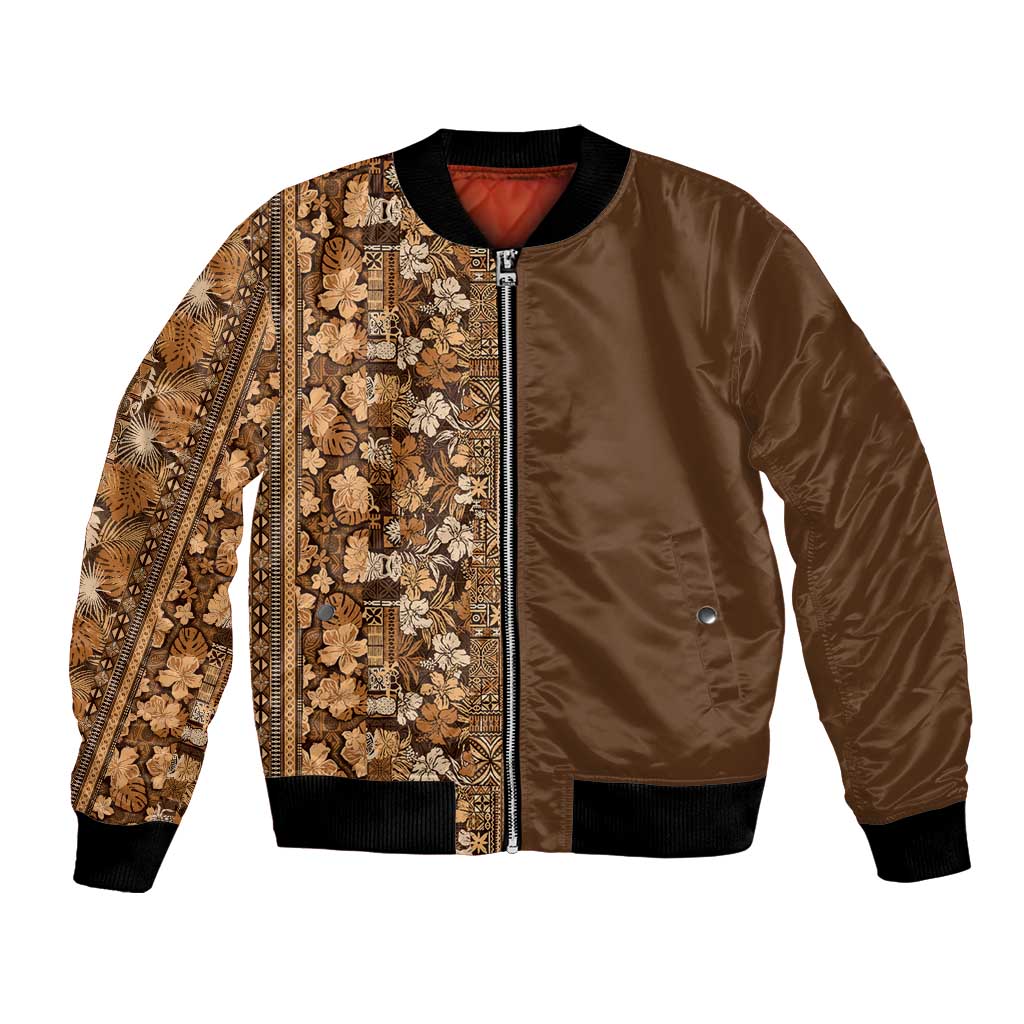 Hawaiian Tribal Elements Hibiscus Bomber Jacket Gold Pattern - Polynesian Pride