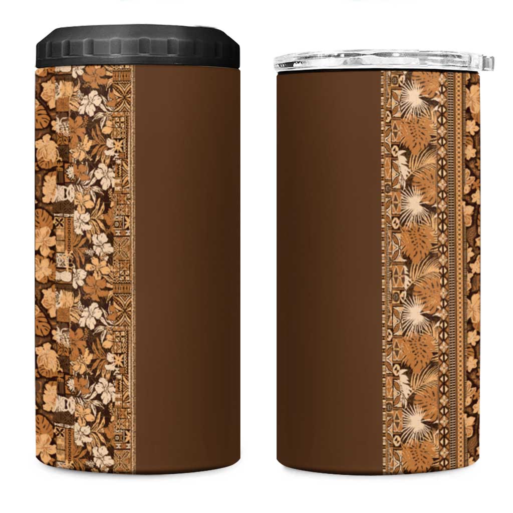 Hawaiian Tribal Elements Hibiscus 4 in 1 Can Cooler Tumbler Gold Pattern - Polynesian Pride