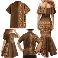 Hawaiian Tribal Elements Hibiscus Family Matching Mermaid Dress and Hawaiian Shirt Gold Pattern - Polynesian Pride