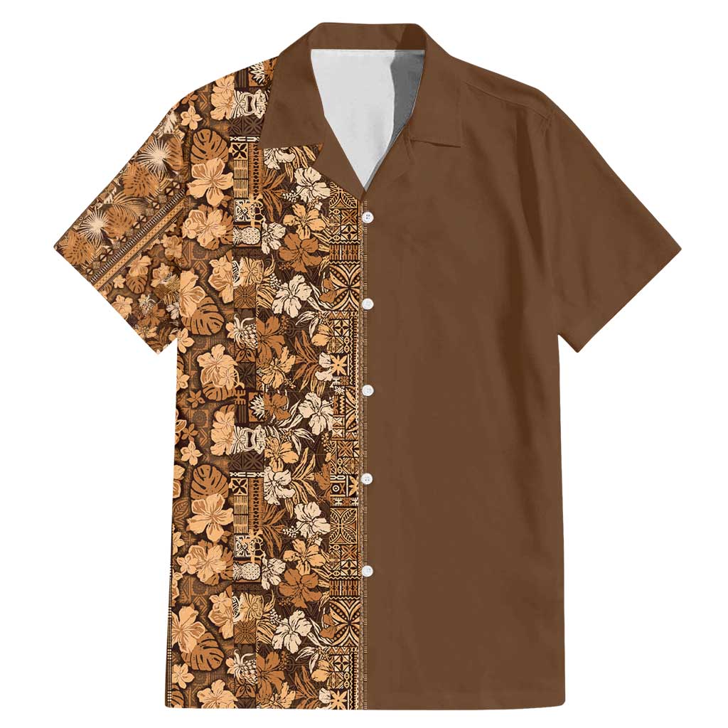 Hawaiian Tribal Elements Hibiscus Family Matching Mermaid Dress and Hawaiian Shirt Gold Pattern - Polynesian Pride