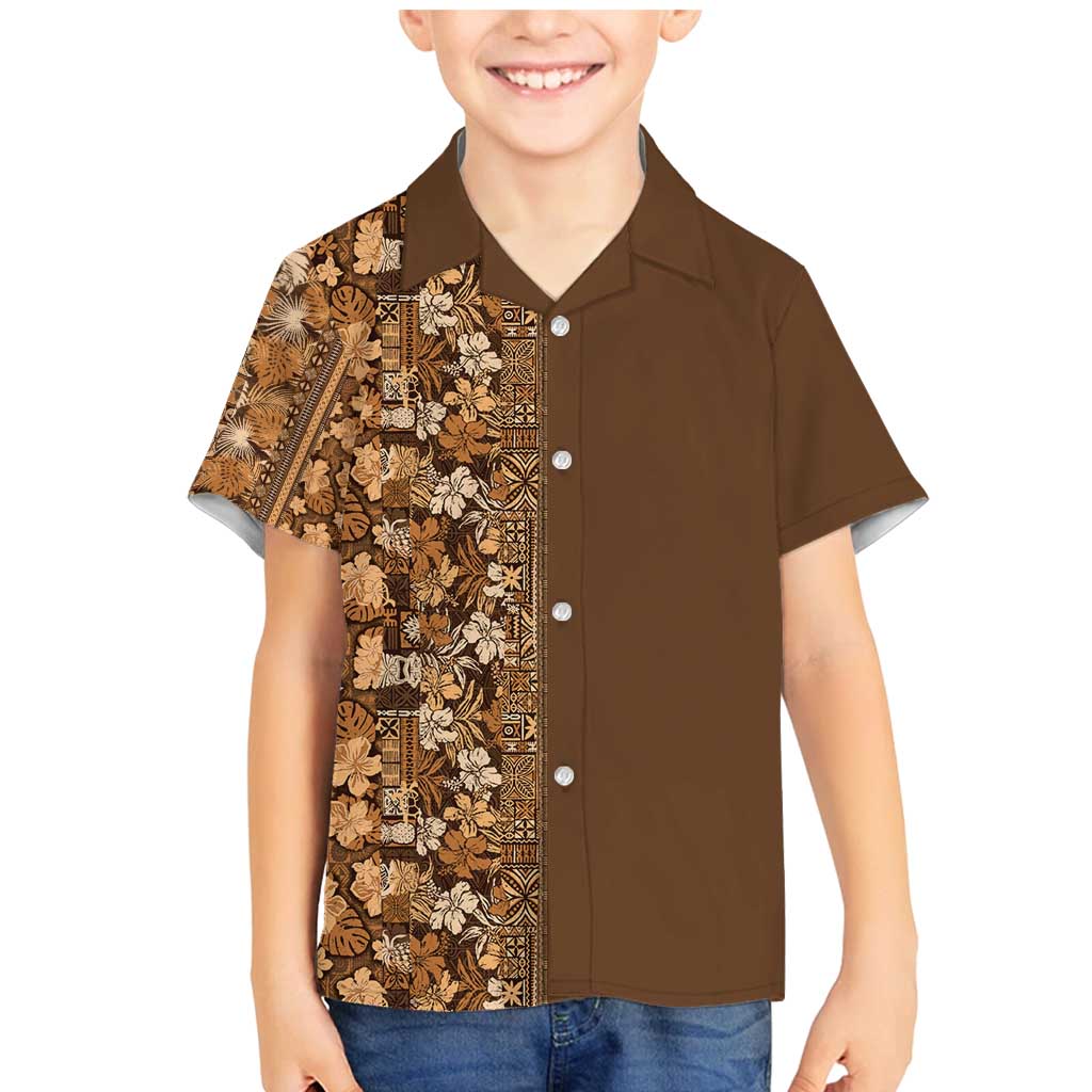 Hawaiian Tribal Elements Hibiscus Family Matching Mermaid Dress and Hawaiian Shirt Gold Pattern - Polynesian Pride