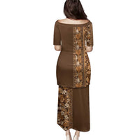 Hawaiian Tribal Elements Hibiscus Family Matching Puletasi and Hawaiian Shirt Gold Pattern - Polynesian Pride