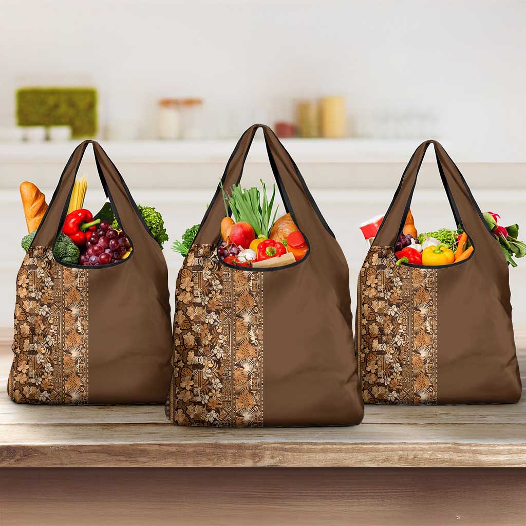 Hawaiian Tribal Elements Hibiscus Grocery Bag Gold Pattern - Polynesian Pride