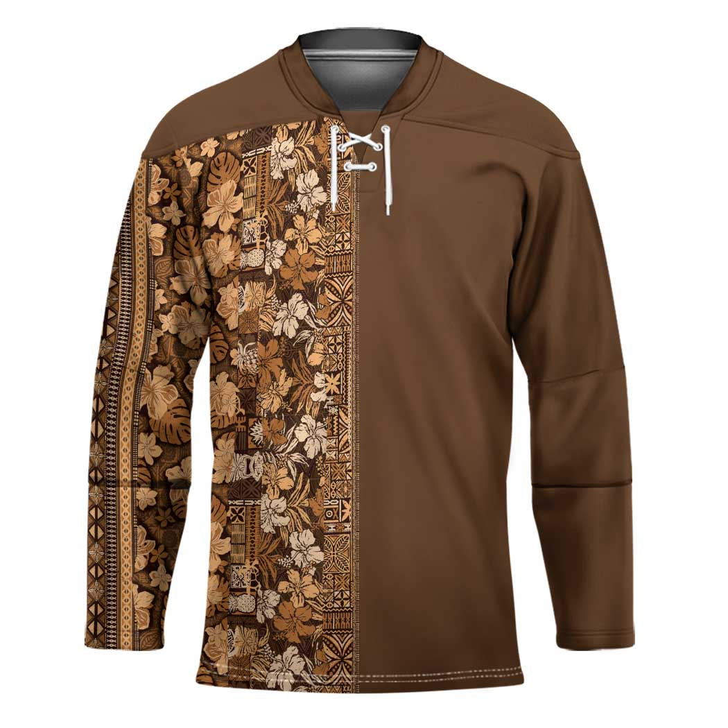 Hawaiian Tribal Elements Hibiscus Hockey Jersey Gold Pattern - Polynesian Pride