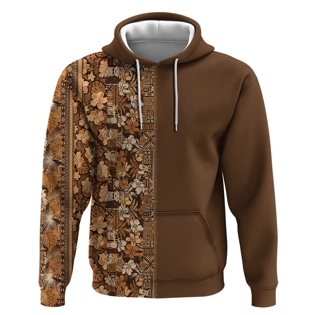 Hawaiian Tribal Elements Hibiscus Hoodie Gold Pattern - Polynesian Pride
