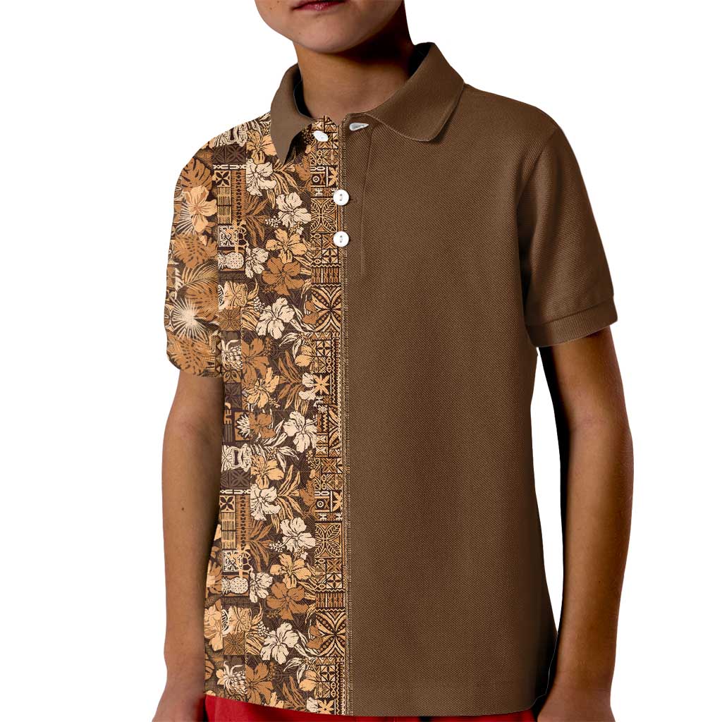 Hawaiian Tribal Elements Hibiscus Kid Polo Shirt Gold Pattern - Polynesian Pride