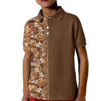 Hawaiian Tribal Elements Hibiscus Kid Polo Shirt Gold Pattern - Polynesian Pride