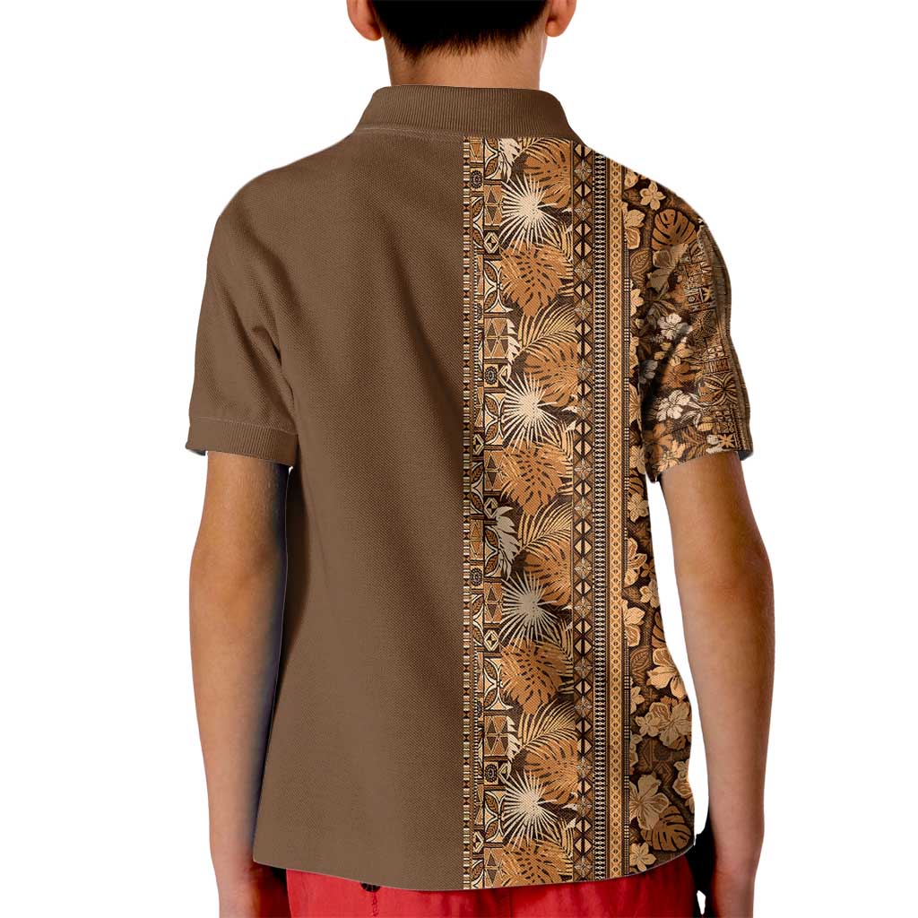 Hawaiian Tribal Elements Hibiscus Kid Polo Shirt Gold Pattern - Polynesian Pride
