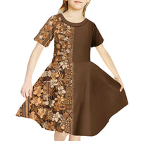 Hawaiian Tribal Elements Hibiscus Kid Short Sleeve Dress Gold Pattern - Polynesian Pride