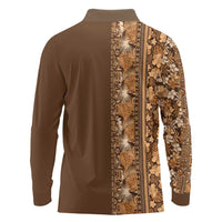 Hawaiian Tribal Elements Hibiscus Long Sleeve Polo Shirt Gold Pattern - Polynesian Pride