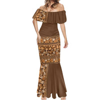Hawaiian Tribal Elements Hibiscus Mermaid Dress Gold Pattern - Polynesian Pride