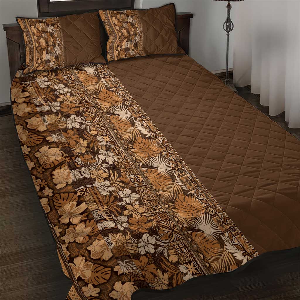 Hawaiian Tribal Elements Hibiscus Quilt Bed Set Gold Pattern - Polynesian Pride