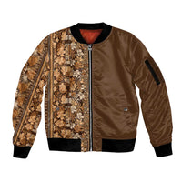 Hawaiian Tribal Elements Hibiscus Sleeve Zip Bomber Jacket Gold Pattern - Polynesian Pride