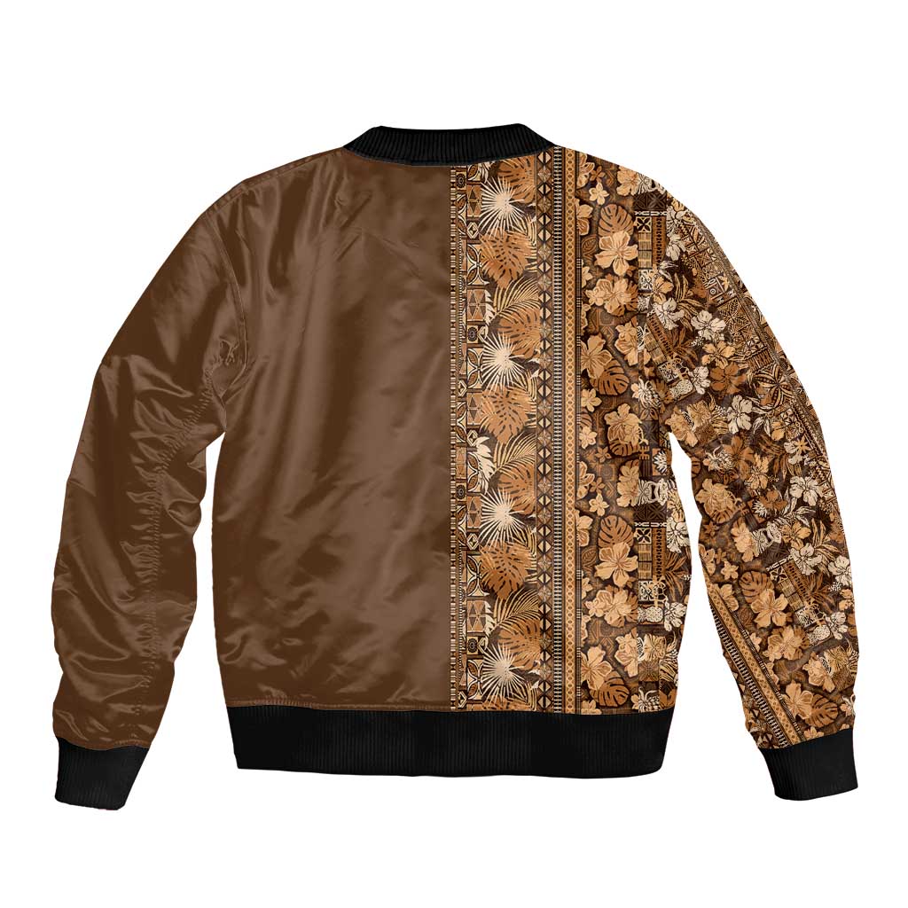 Hawaiian Tribal Elements Hibiscus Sleeve Zip Bomber Jacket Gold Pattern - Polynesian Pride