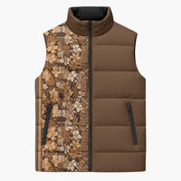 Hawaiian Tribal Elements Hibiscus Sleeveless Puffer Jacket Gold Pattern - Polynesian Pride