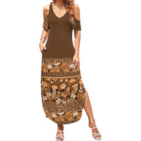 Hawaiian Tribal Elements Hibiscus Summer Maxi Dress Gold Pattern - Polynesian Pride