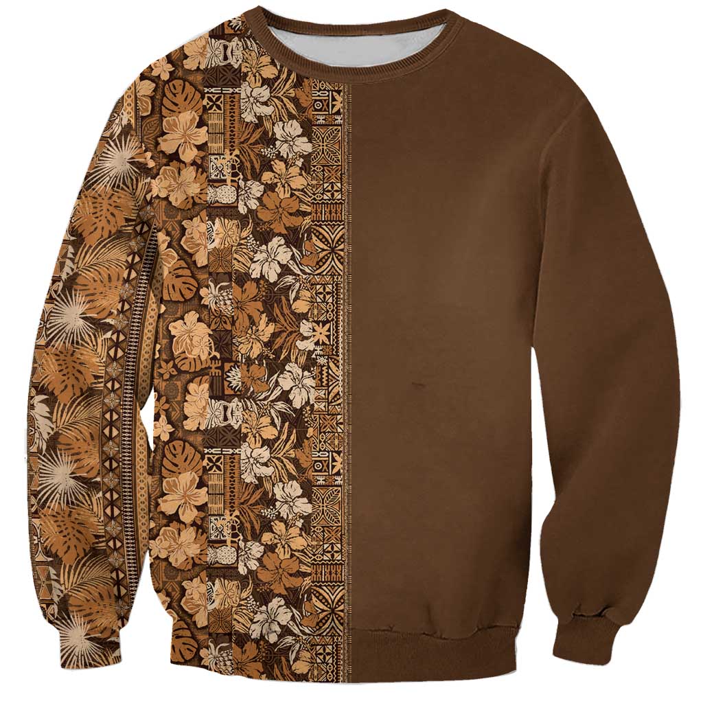 Hawaiian Tribal Elements Hibiscus Sweatshirt Gold Pattern - Polynesian Pride