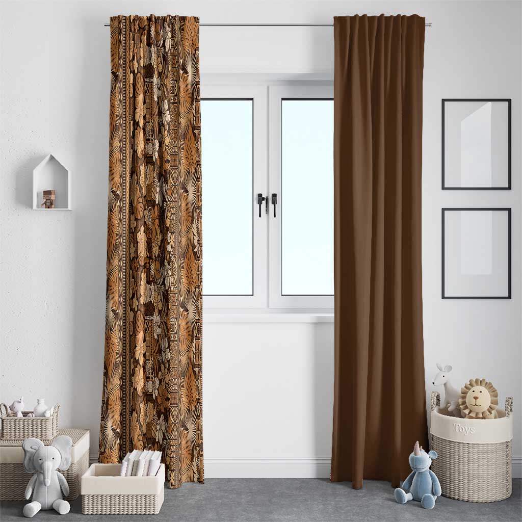 Hawaiian Tribal Elements Hibiscus Window Curtain Gold Pattern - Polynesian Pride
