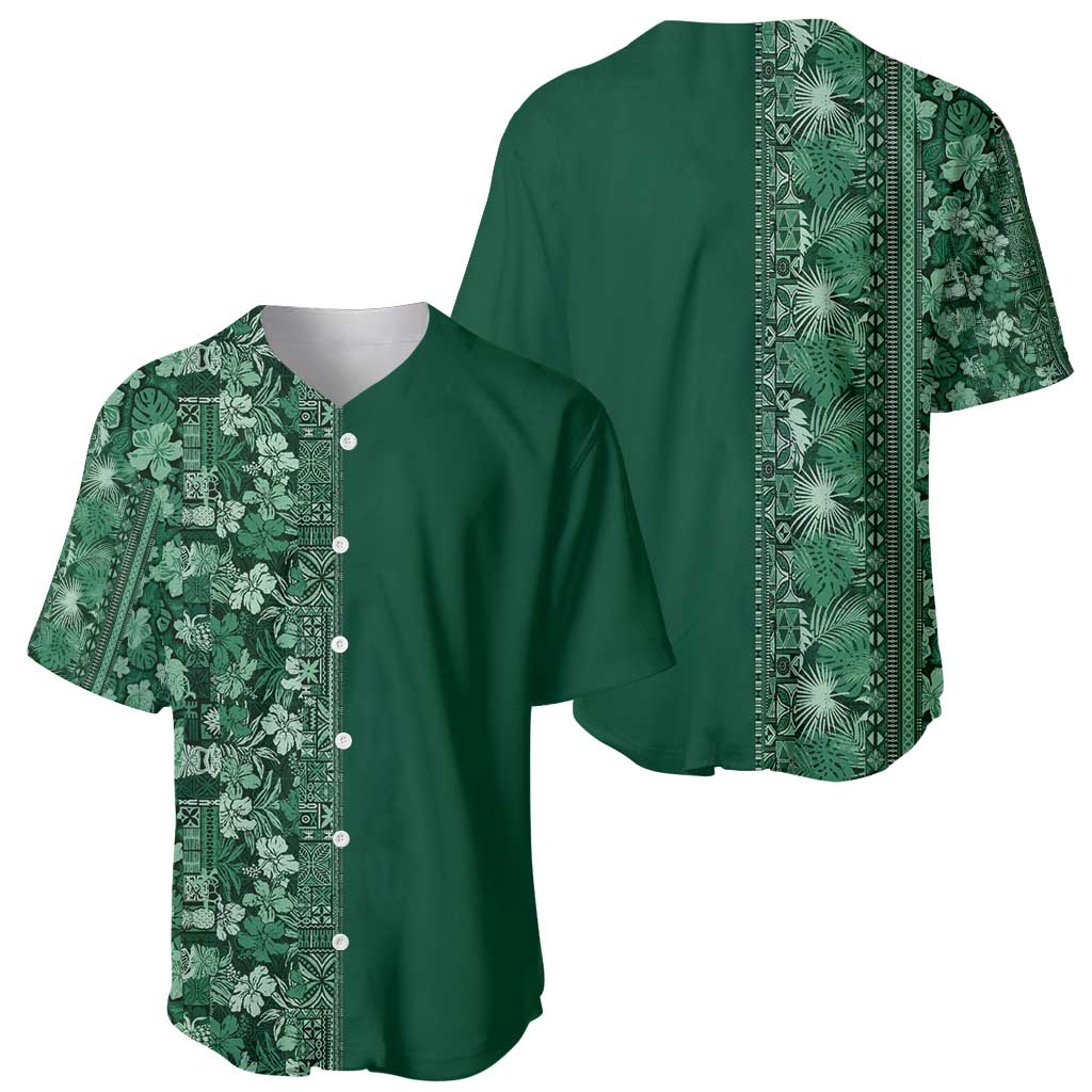 Hawaiian Tribal Elements Hibiscus Baseball Jersey Green Pattern - Polynesian Pride