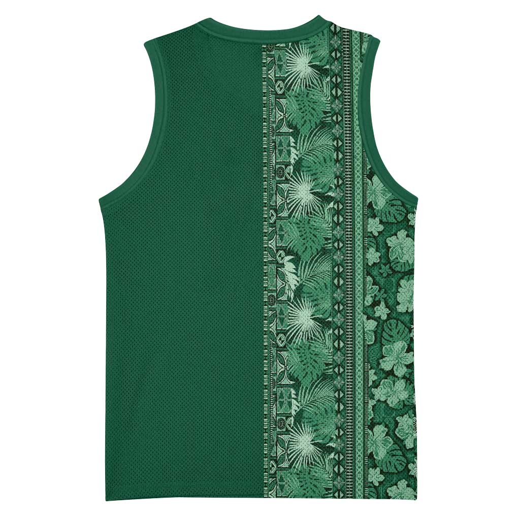Hawaiian Tribal Elements Hibiscus Basketball Jersey Green Pattern - Polynesian Pride