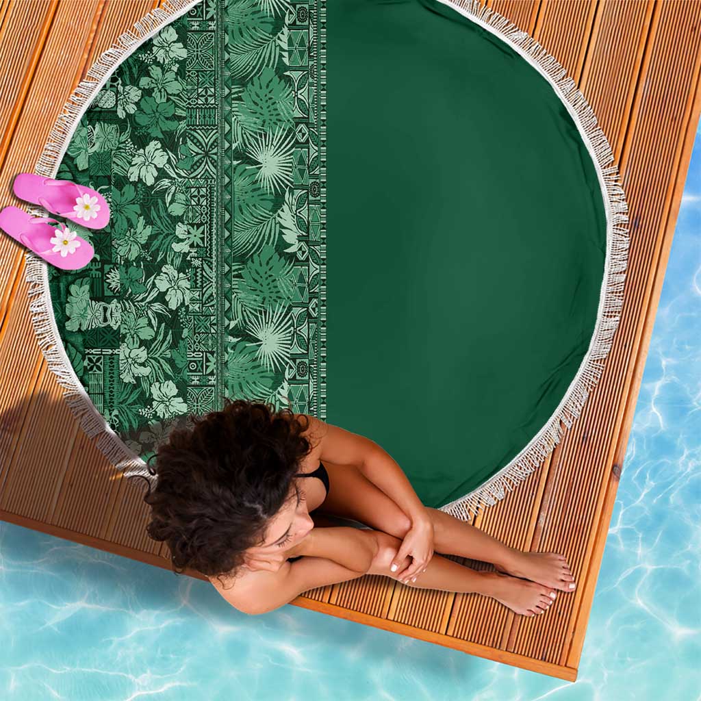 Hawaiian Tribal Elements Hibiscus Beach Blanket Green Pattern - Polynesian Pride