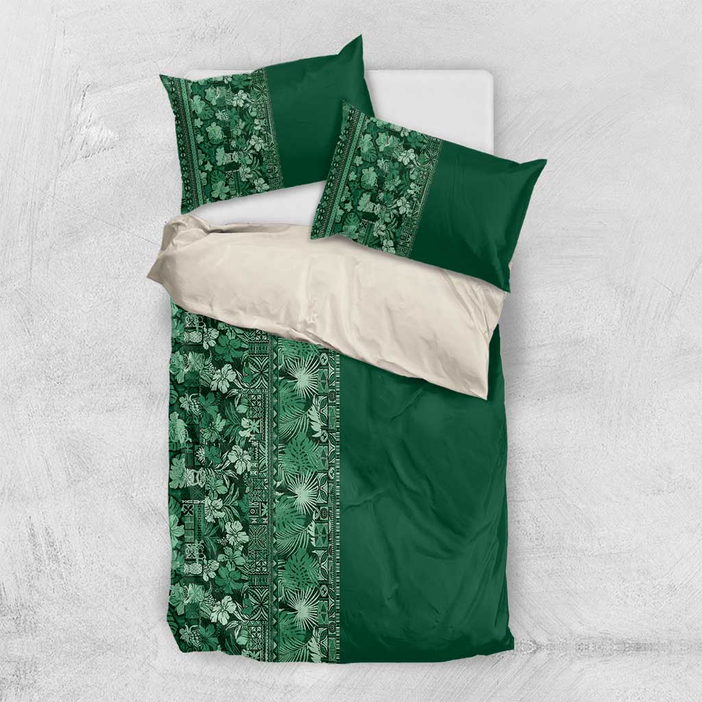 Hawaiian Tribal Elements Hibiscus Bedding Set Green Pattern - Polynesian Pride