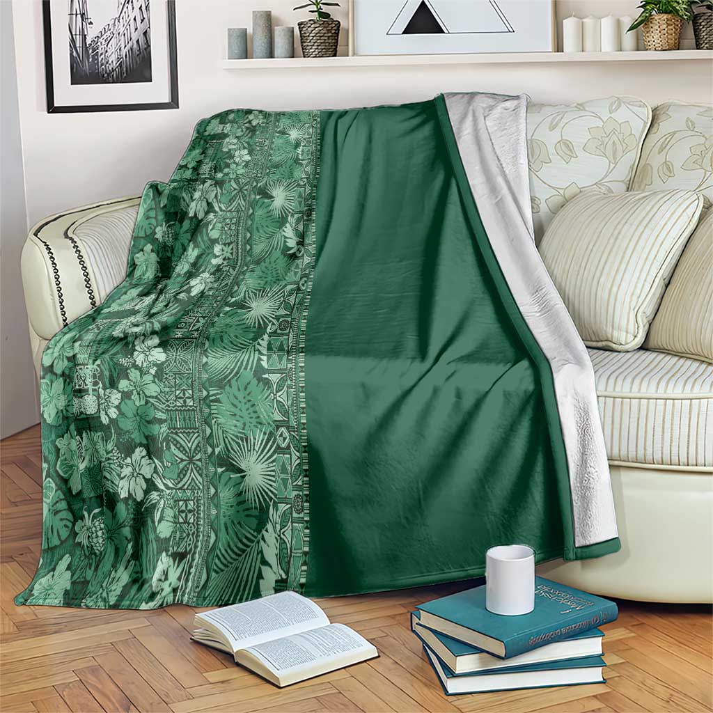 Hawaiian Tribal Elements Hibiscus Blanket Green Pattern - Polynesian Pride
