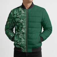 Hawaiian Tribal Elements Hibiscus Bomber Puffer Jacket Green Pattern - Polynesian Pride