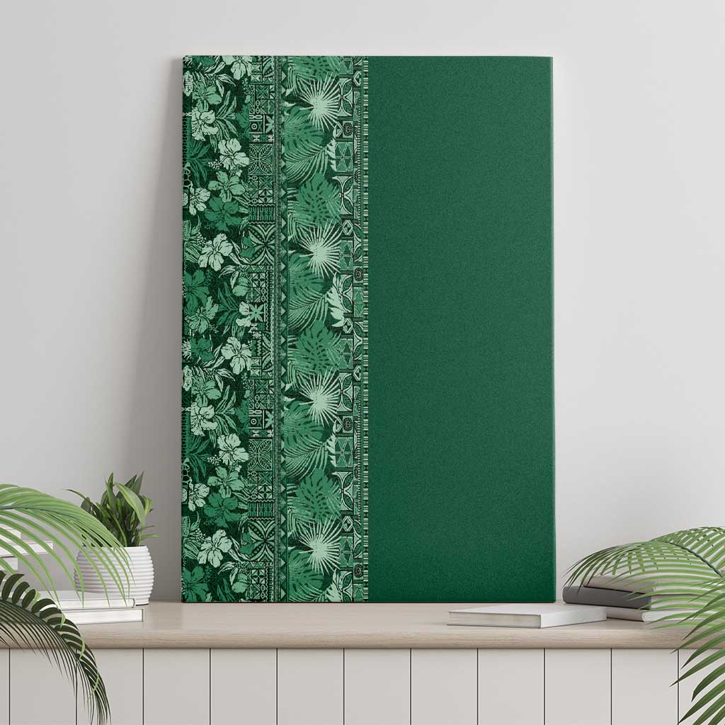Hawaiian Tribal Elements Hibiscus Canvas Wall Art Green Pattern - Polynesian Pride