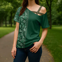 Hawaiian Tribal Elements Hibiscus Cross Shoulder Shirt Green Pattern - Polynesian Pride