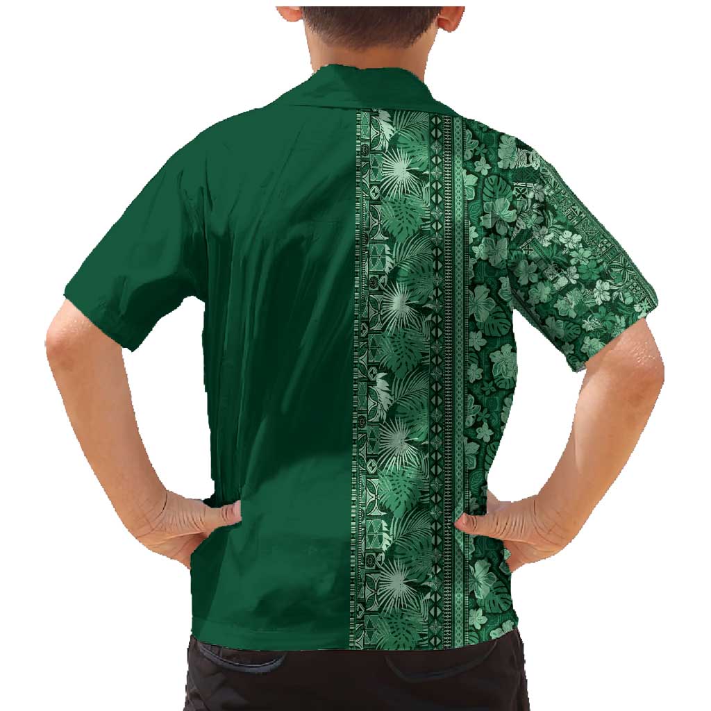 Hawaiian Tribal Elements Hibiscus Family Matching Mermaid Dress and Hawaiian Shirt Green Pattern - Polynesian Pride