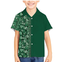 Hawaiian Tribal Elements Hibiscus Family Matching Mermaid Dress and Hawaiian Shirt Green Pattern - Polynesian Pride