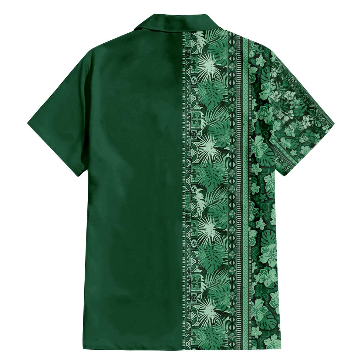 Hawaiian Tribal Elements Hibiscus Family Matching Off The Shoulder Long Sleeve Dress and Hawaiian Shirt Green Pattern - Polynesian Pride