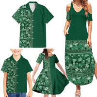 Hawaiian Tribal Elements Hibiscus Family Matching Summer Maxi Dress and Hawaiian Shirt Green Pattern - Polynesian Pride