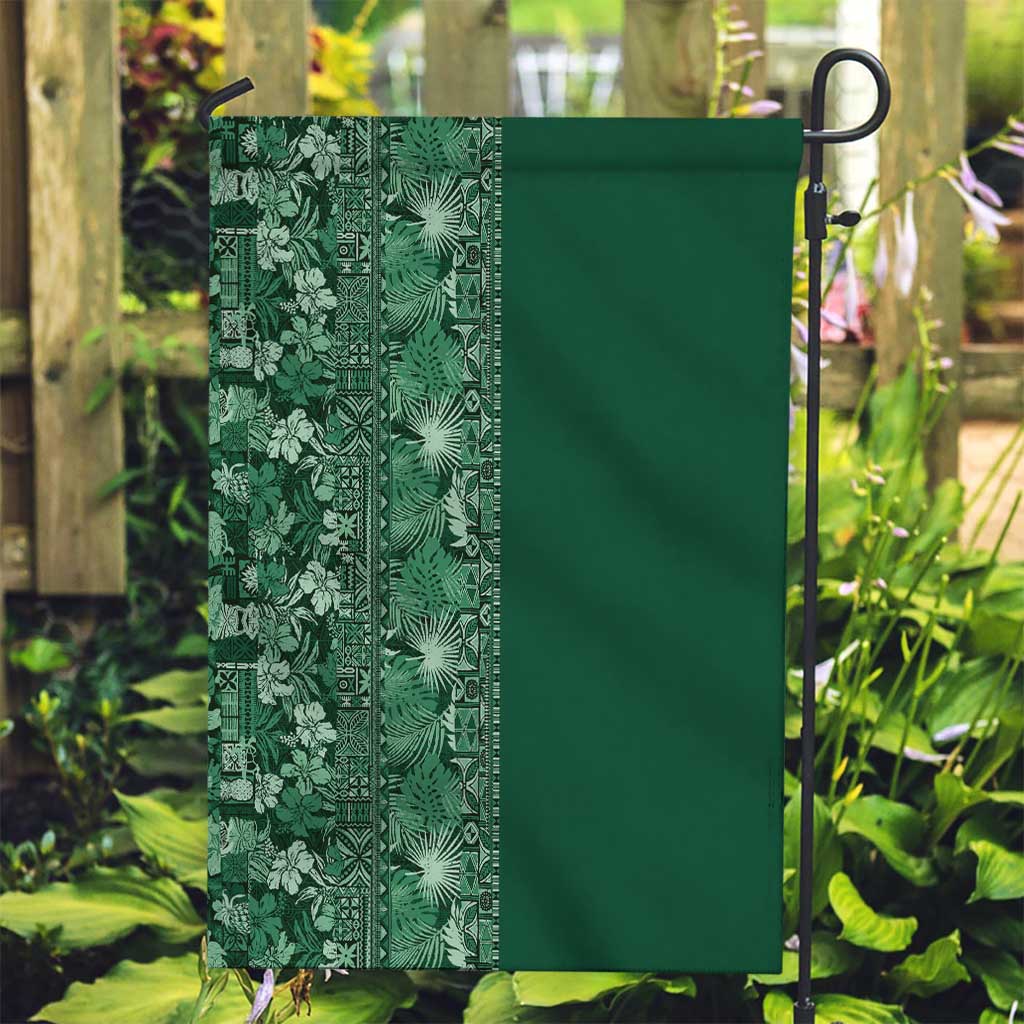 Hawaiian Tribal Elements Hibiscus Garden Flag Green Pattern - Polynesian Pride