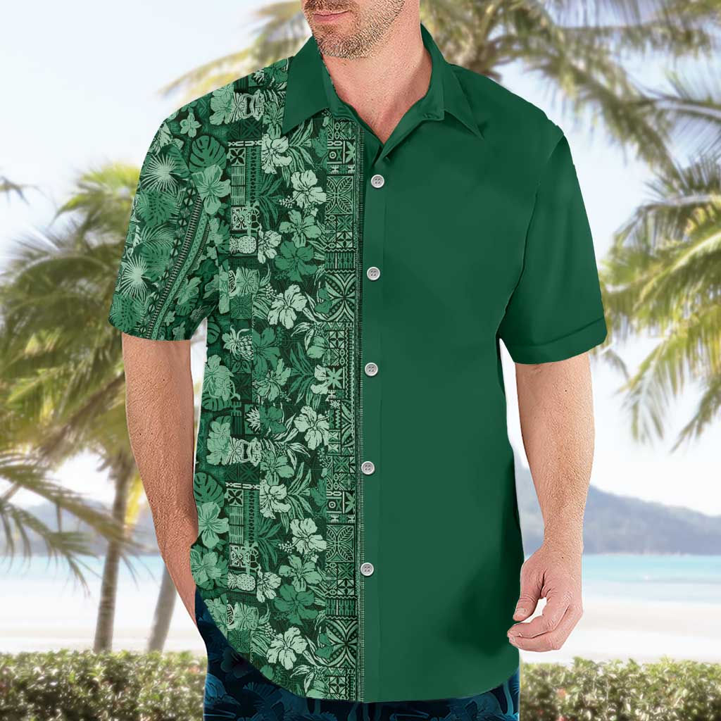 Hawaiian Tribal Elements Hibiscus Hawaiian Shirt Green Pattern - Polynesian Pride