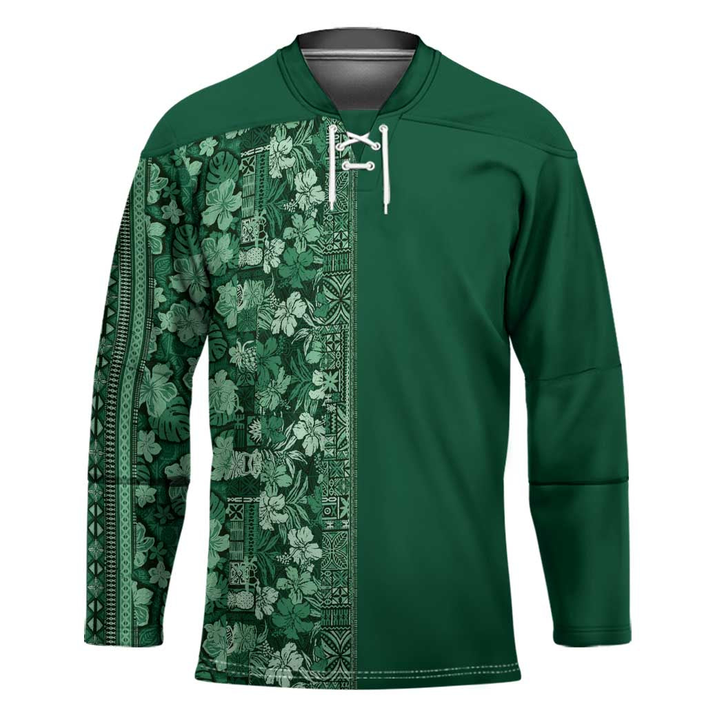 Hawaiian Tribal Elements Hibiscus Hockey Jersey Green Pattern - Polynesian Pride
