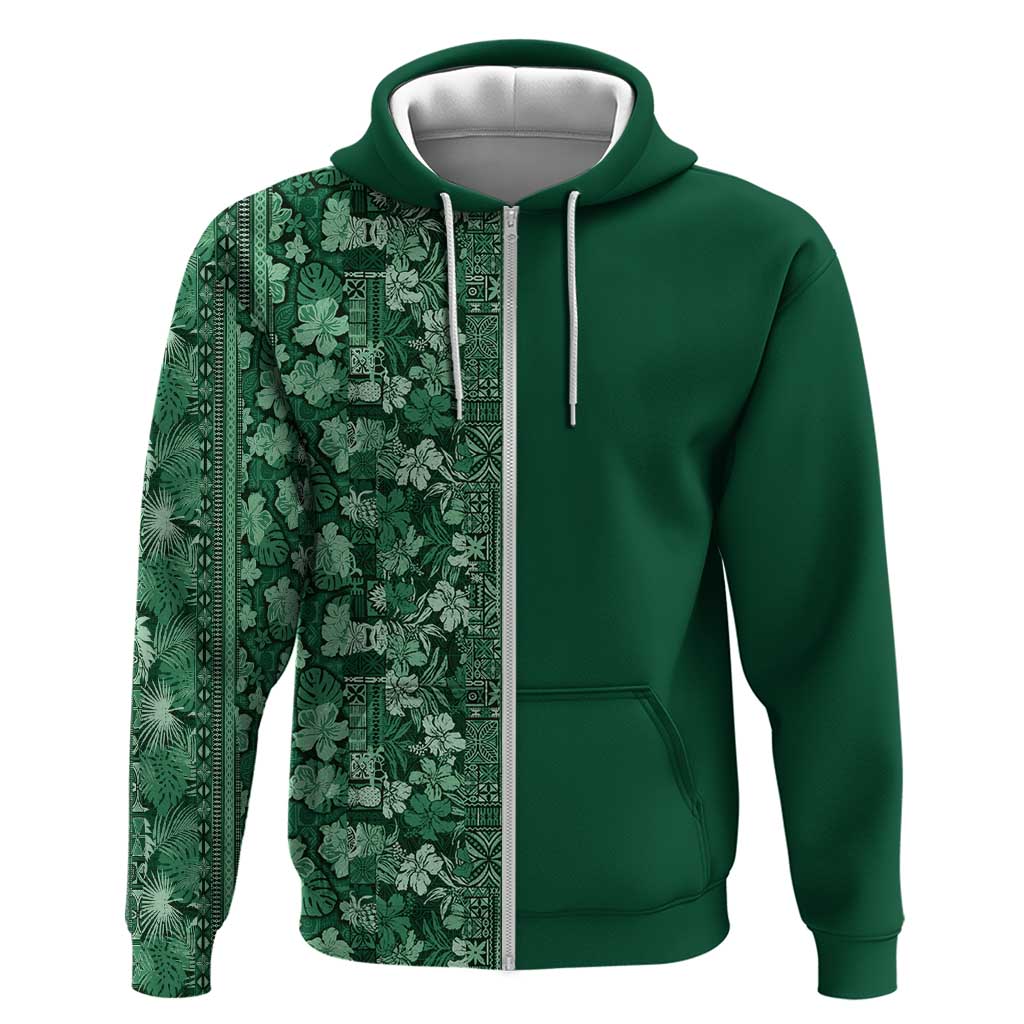 Hawaiian Tribal Elements Hibiscus Hoodie Green Pattern - Polynesian Pride