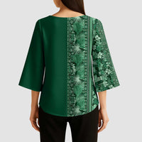 Hawaiian Tribal Elements Hibiscus Kimono Sleeve Blouse Green Pattern - Polynesian Pride