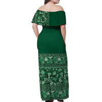 Hawaiian Tribal Elements Hibiscus Off Shoulder Maxi Dress Green Pattern - Polynesian Pride