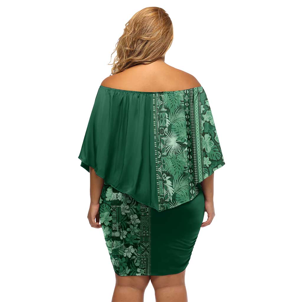 Hawaiian Tribal Elements Hibiscus Off Shoulder Short Dress Green Pattern - Polynesian Pride